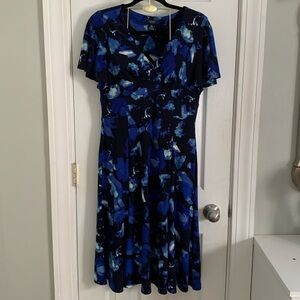 CHAPS Blue & Black Printed Dress Size 12